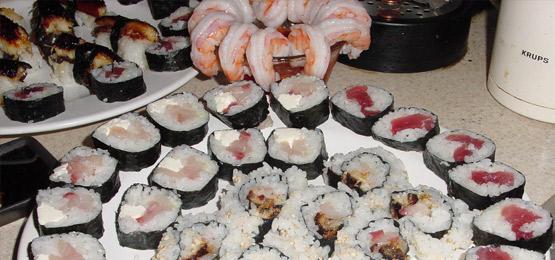 Tuna, Unagi, hamachi + shrimp cocktail